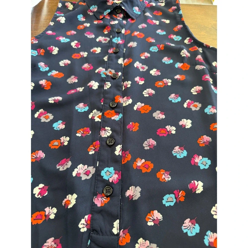 Artisan‎ NY Floral Print Sleeveless Shirt Dress | Navy Blue | Size 4
